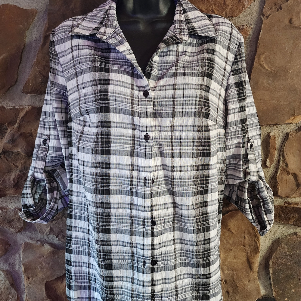 Faded Glory Black and White Plaid Shirt